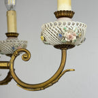 Vintage Art Nouveau Capodimonte Chandelier: Floral Porcelain Lamp, 1930s