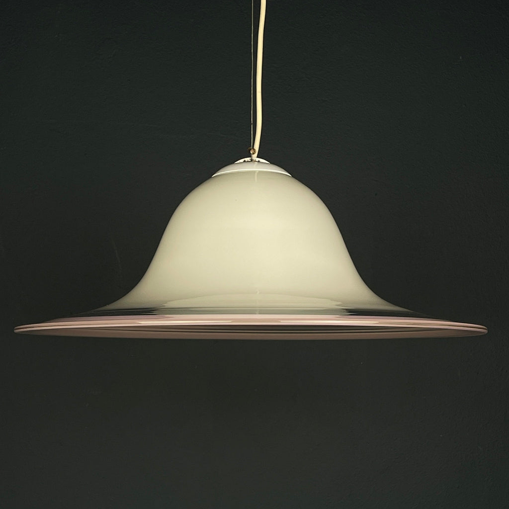 Murano glass white and pink pendant lamp Italy 1970s Mid-century lighting ceiling lamp