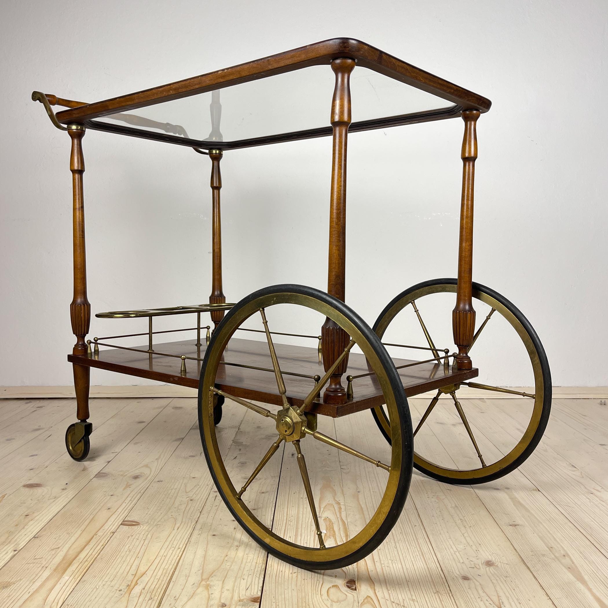 Mid-Century wood bar cart trolley, Italy, 1970s, Vintage Home Decor