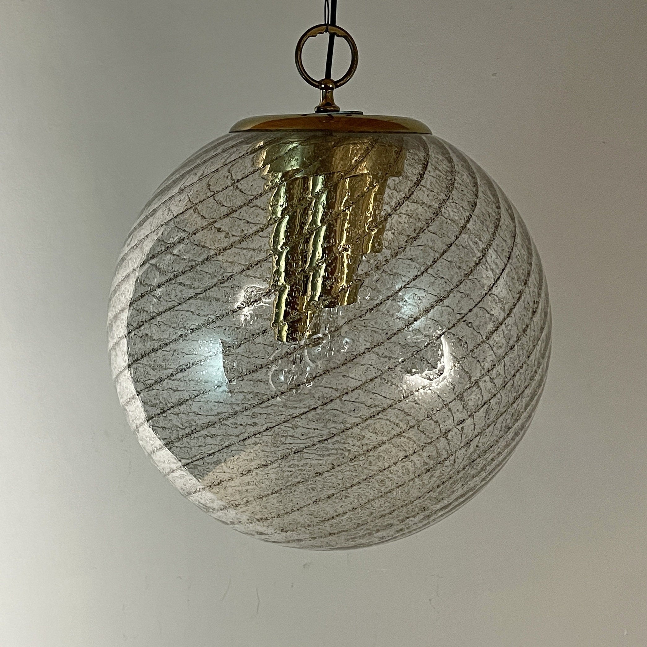 Vintage La Murrina Swirled Murano Glass Pendant Lamp - 1970s Italian Lighting