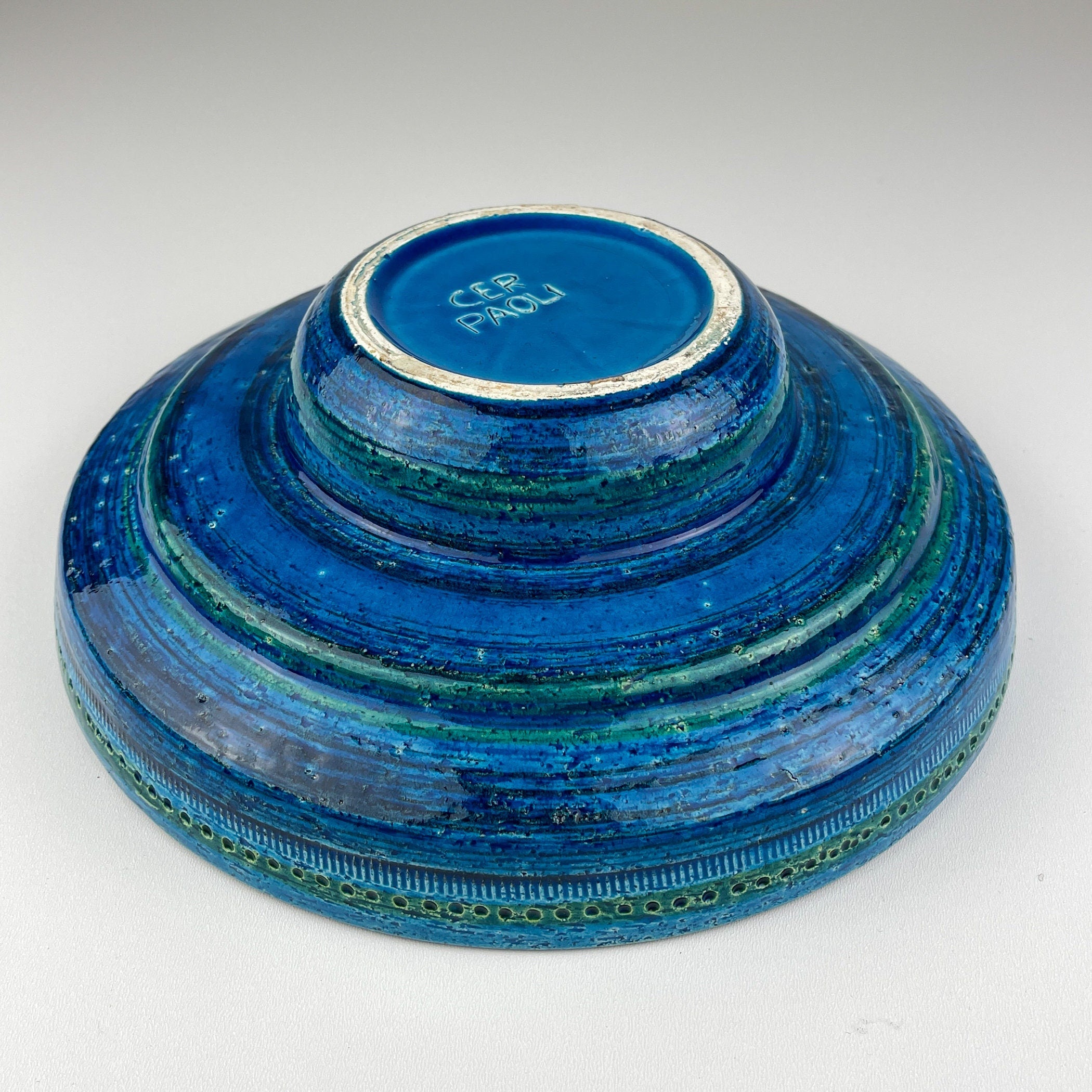 Vintage ceramic plate Rimini Blue, design Aldo Londi, Bitossi Italy 1970s, Mid-century home decor