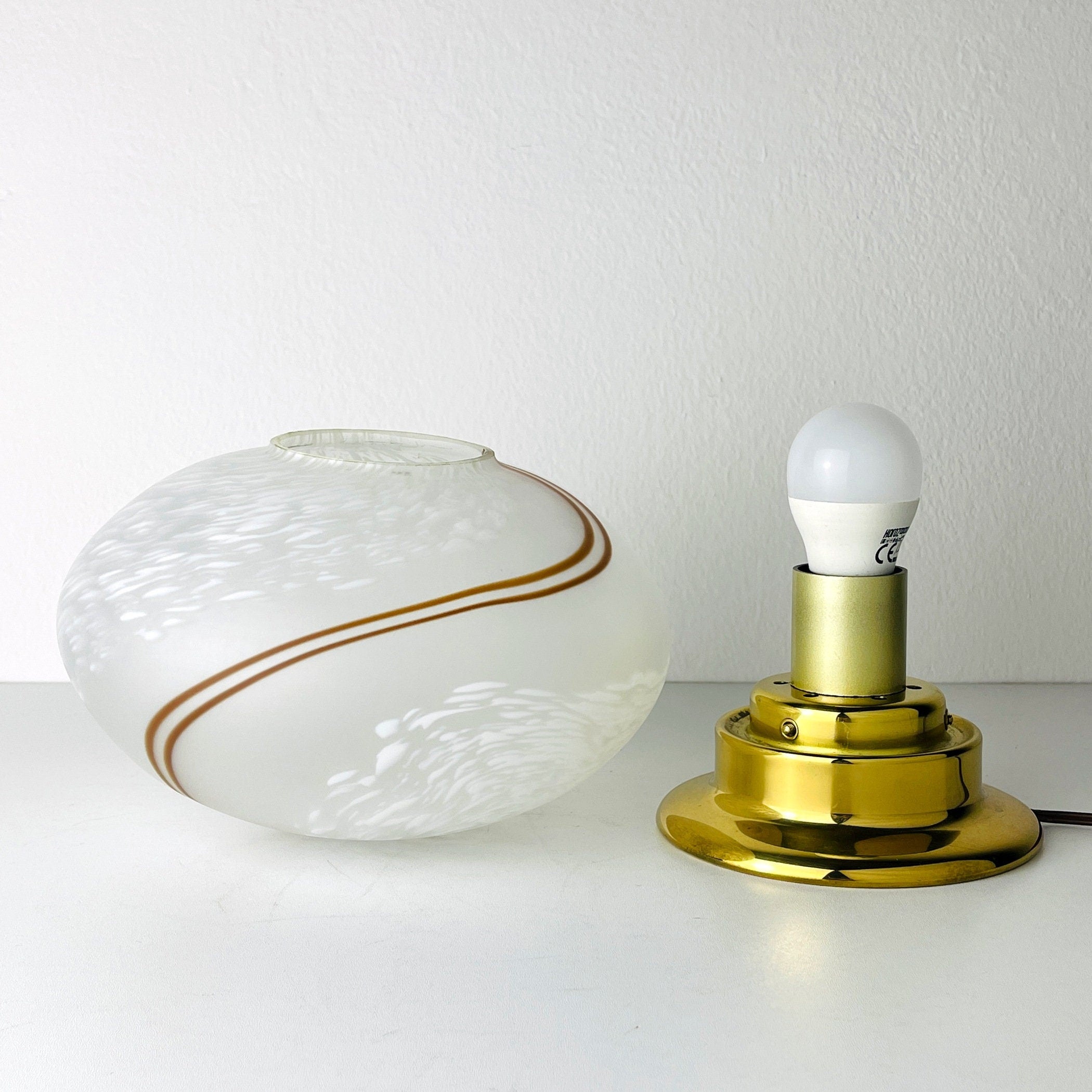 Vintage Murano Glass Night Lamp: Swirl Sphere Table Lamp, Italy 1980s