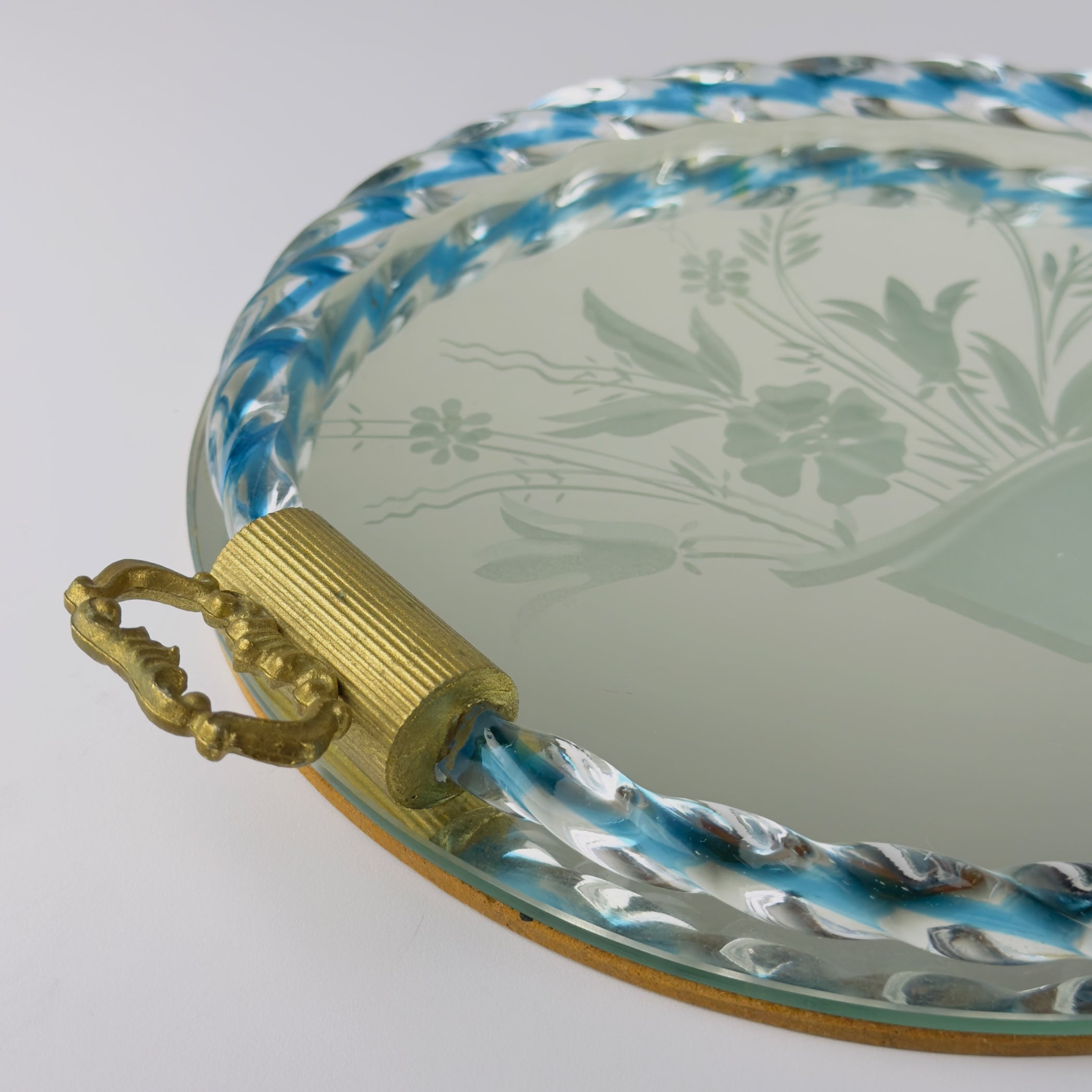 Vintage Venetian glass Mirror Tray, Italy 1950s