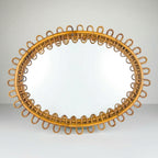 Vintage Oval Bamboo Mirror, attributed Franco Albini, Italy 1960s