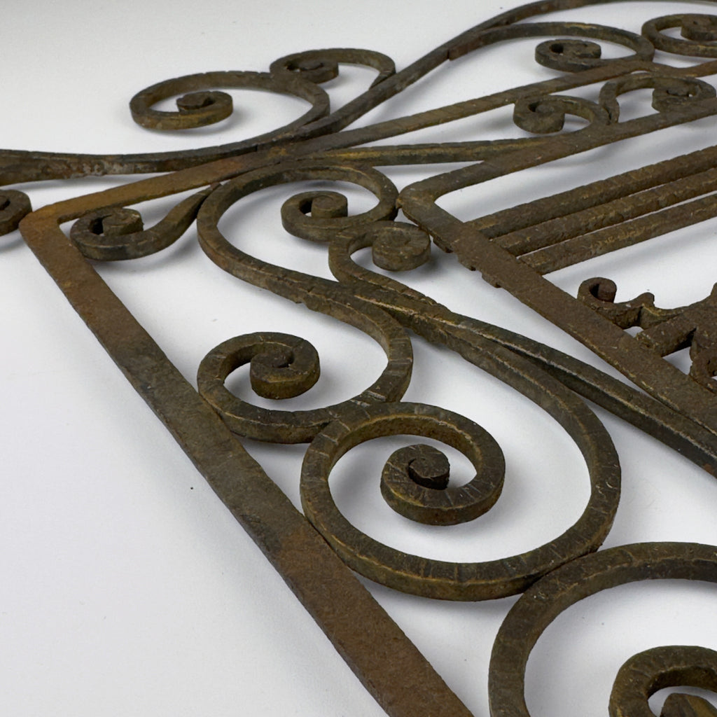 Antique wall decorative panel of wrought iron, Italy 1920s