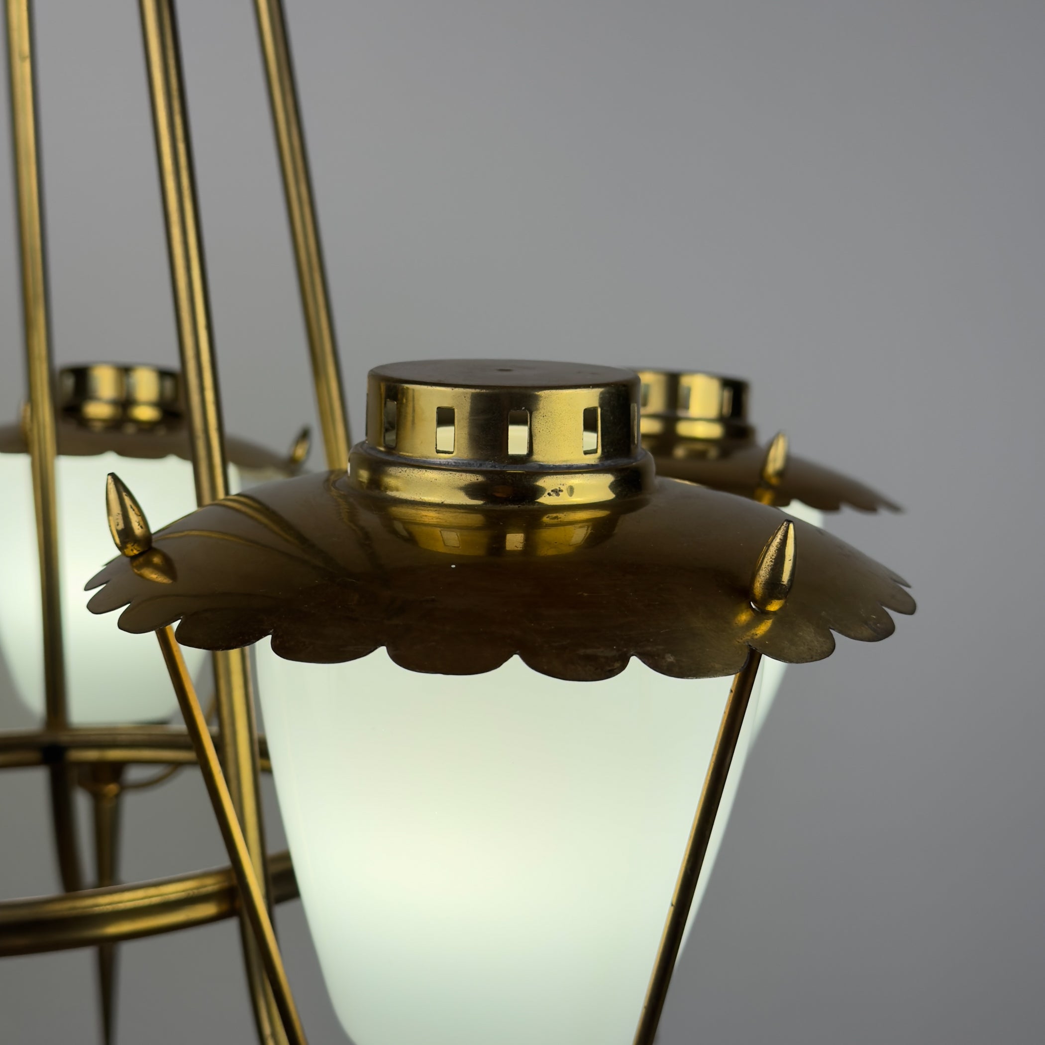 Vintage brass chandelier by Maison Arlus, Art Deco style, France 1950s