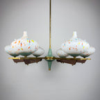 Mid-Century Stilnovo chandelier with teak and Murano Glass, Italy 1940-50s