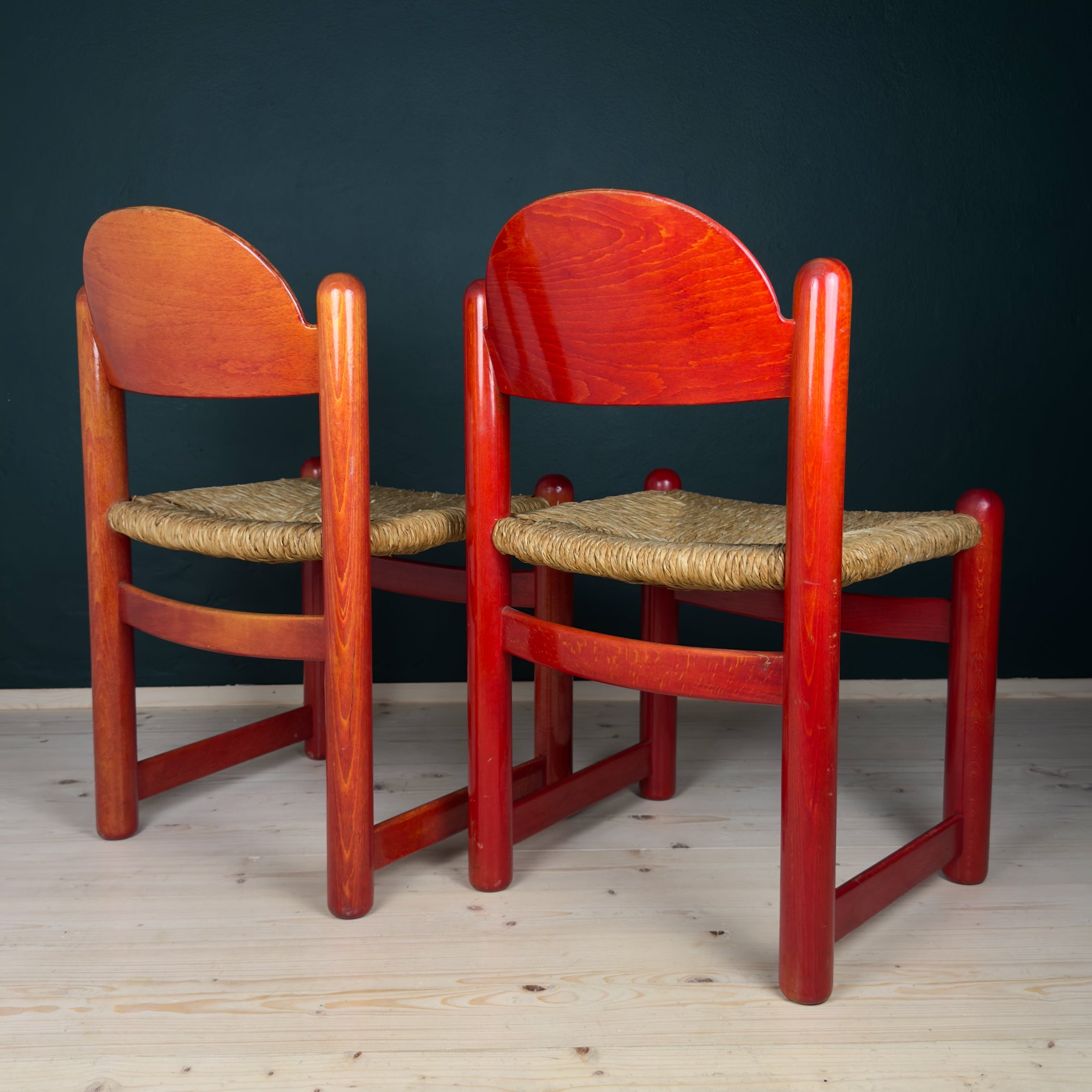 Set Of 2 Red Chairs mod. Padova By Hank Lowenstein, Italy 1970s