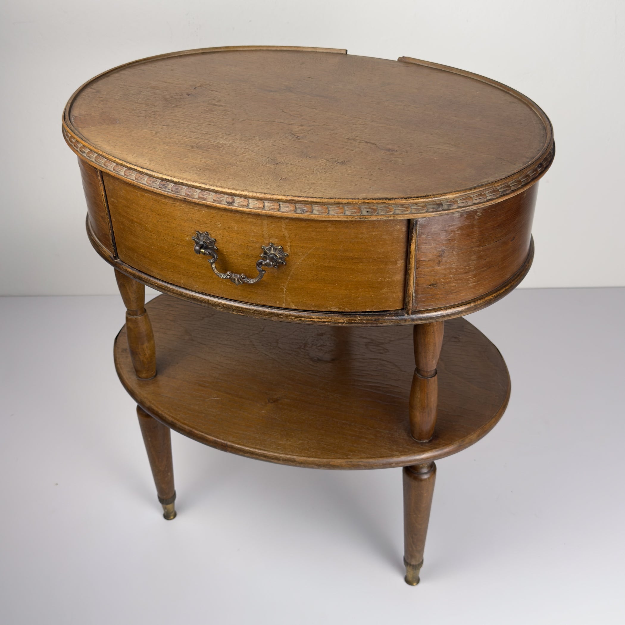 Vintage wooden nightstand Italy 1950s, mid-century wooden bedside table