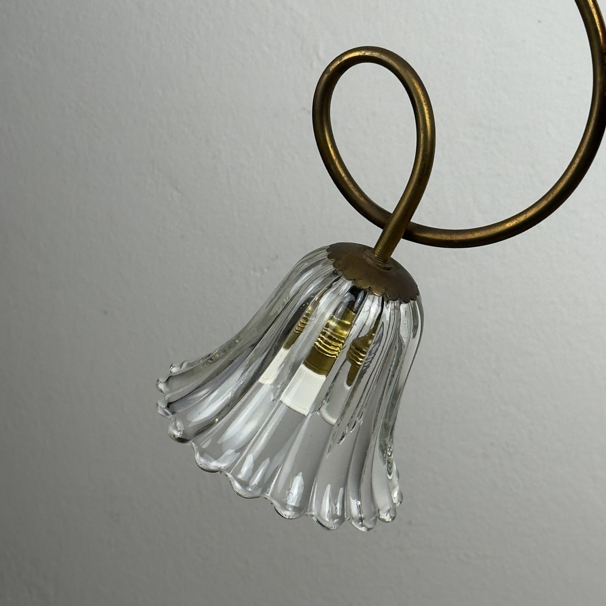 Vintage murano glass and brass chandelier, Italy 1950s