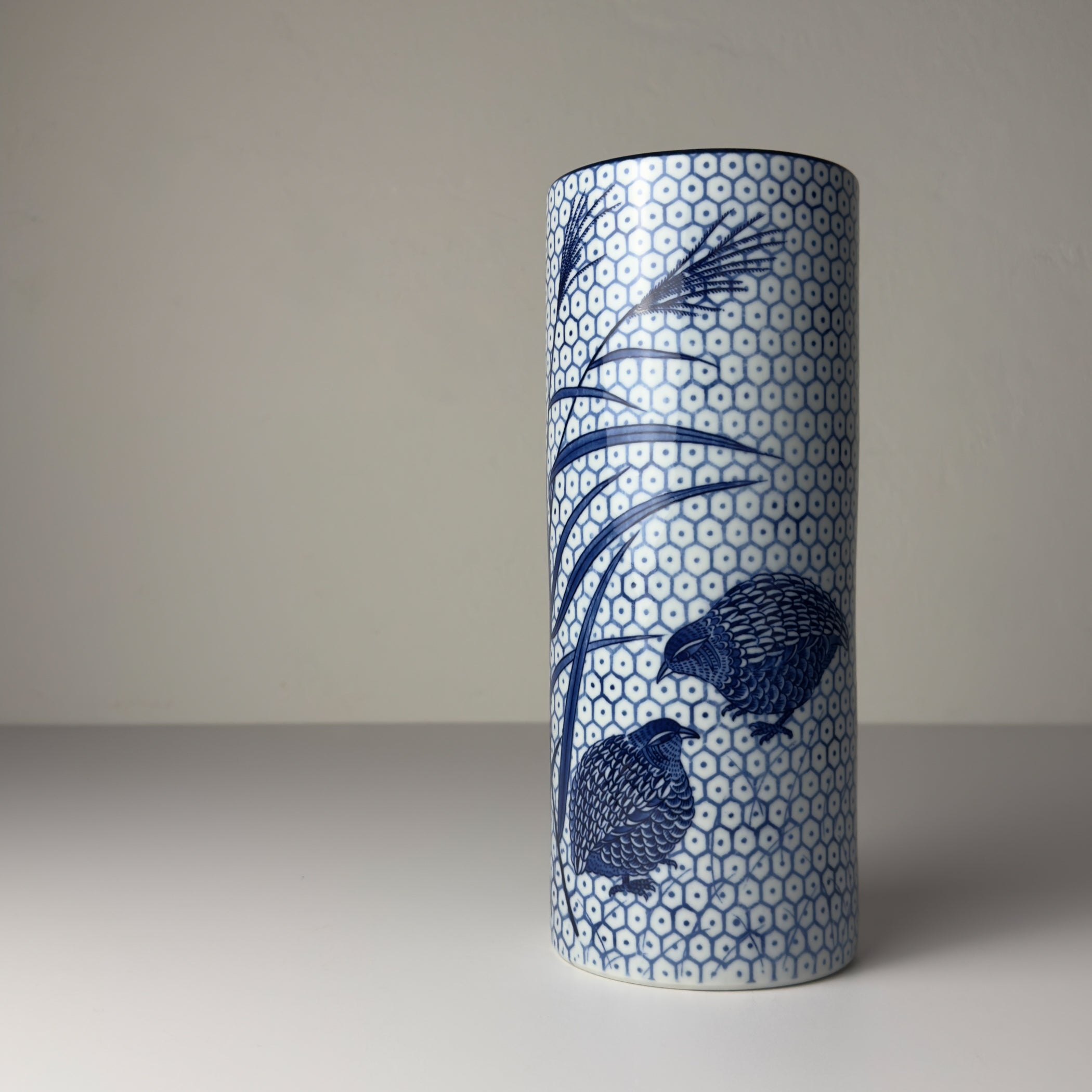 Vintage ceramic vase Quail and Millet, Japan 1970s