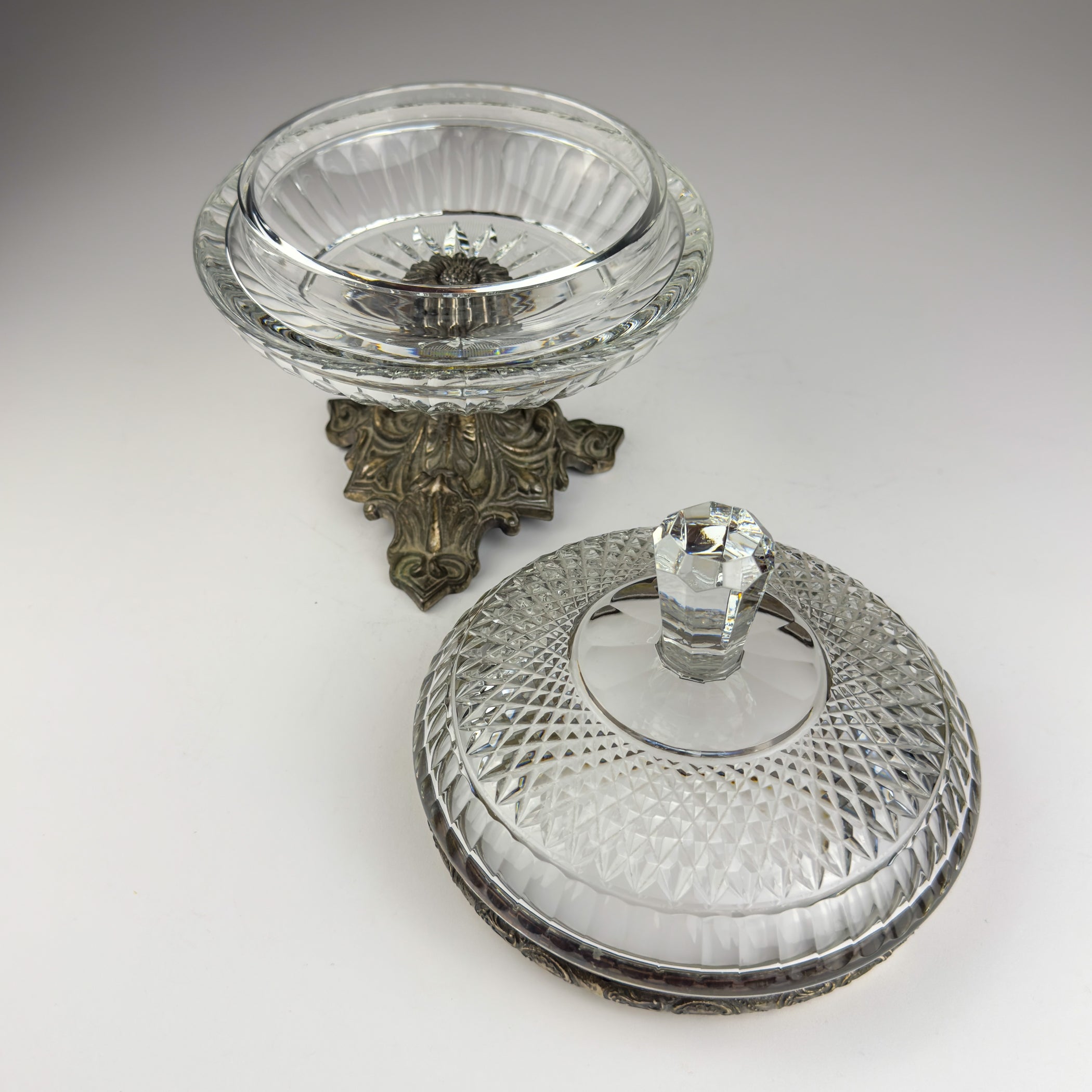 Antique glass bowl with bronze base, Italy 1920s