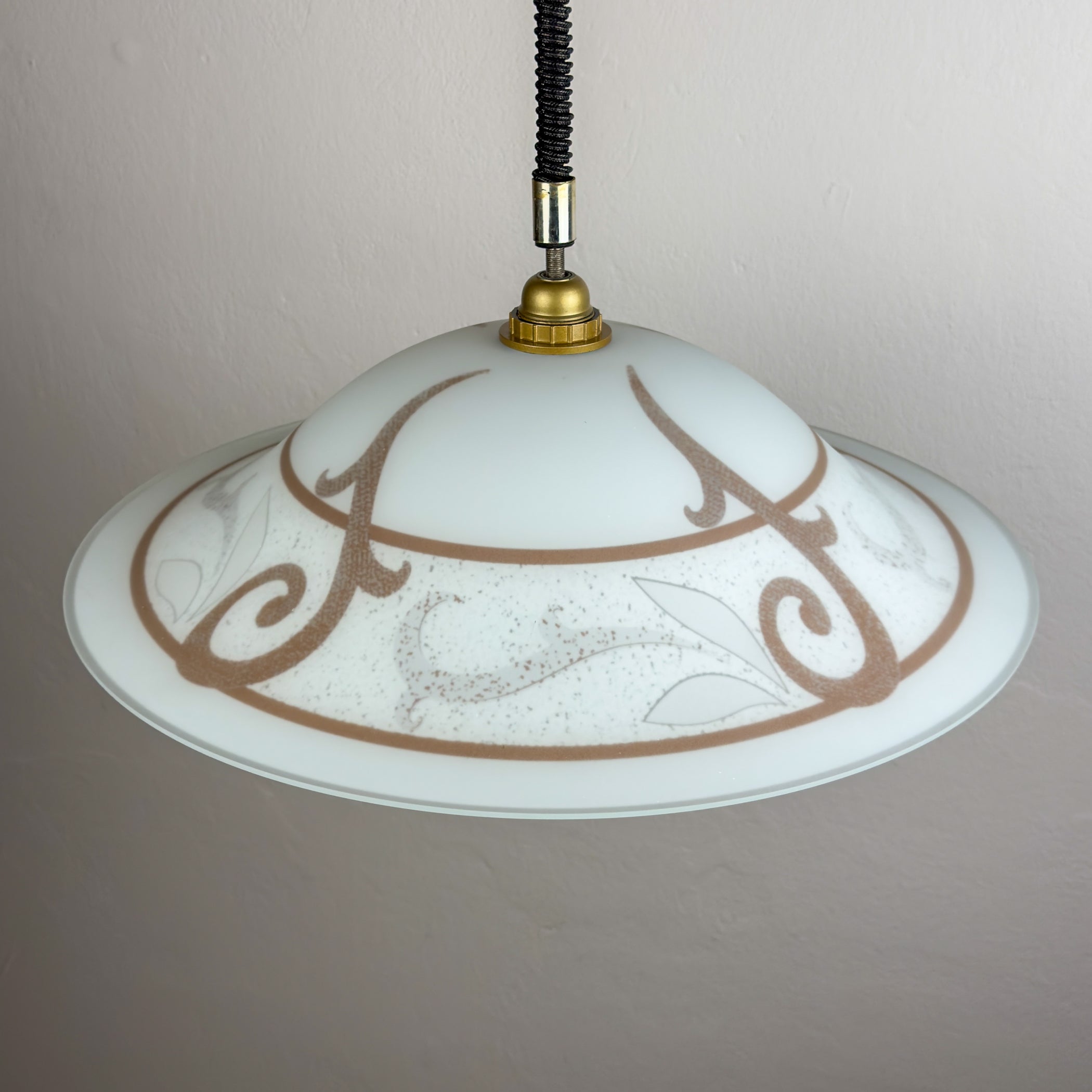 Vintage Glass Pendant Lamp, Italy 1970s, Retro Kitchen Decor, Farmhouse Cottage Style