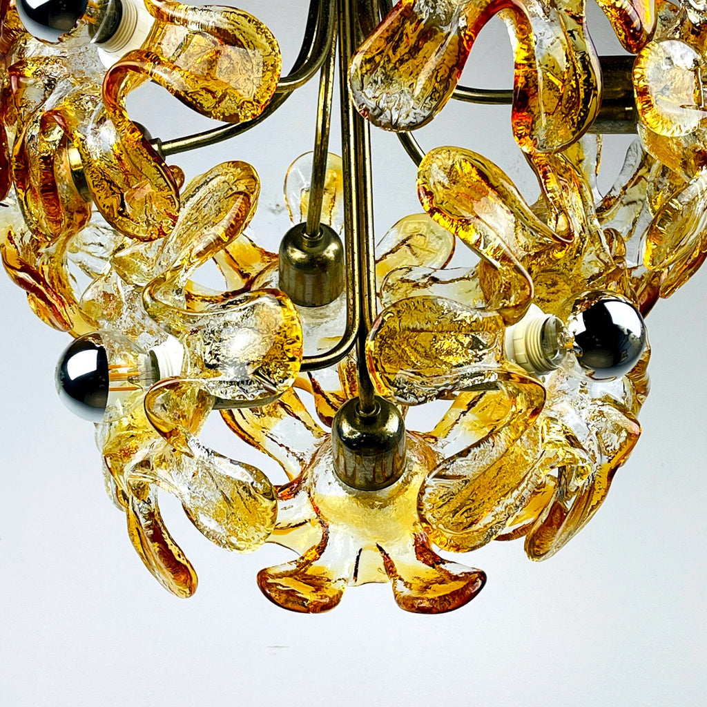 Vintage Amber Murano Glass Flower Chandelier - Mazzega Italian Lighting
