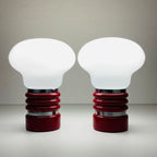 Vintage Enrico Tronconi Bulb Lamps: Red Enamel & Opaline Glass, Set of 2