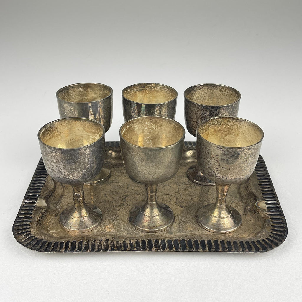 Antique Silver Plate Glass Set: Sheffield Edward Collection, England 1890s