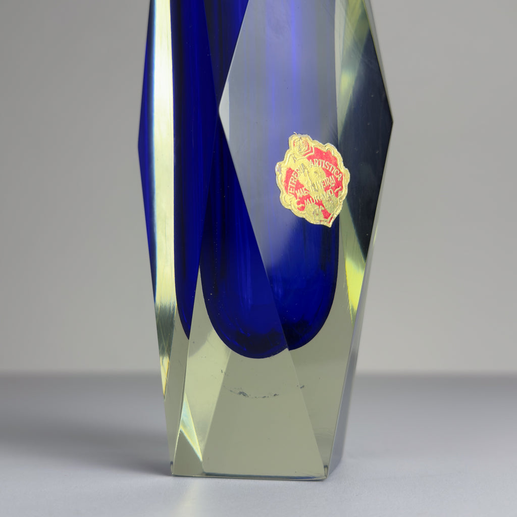 Vintage sommerso blue Murano vase, Italy 1970s