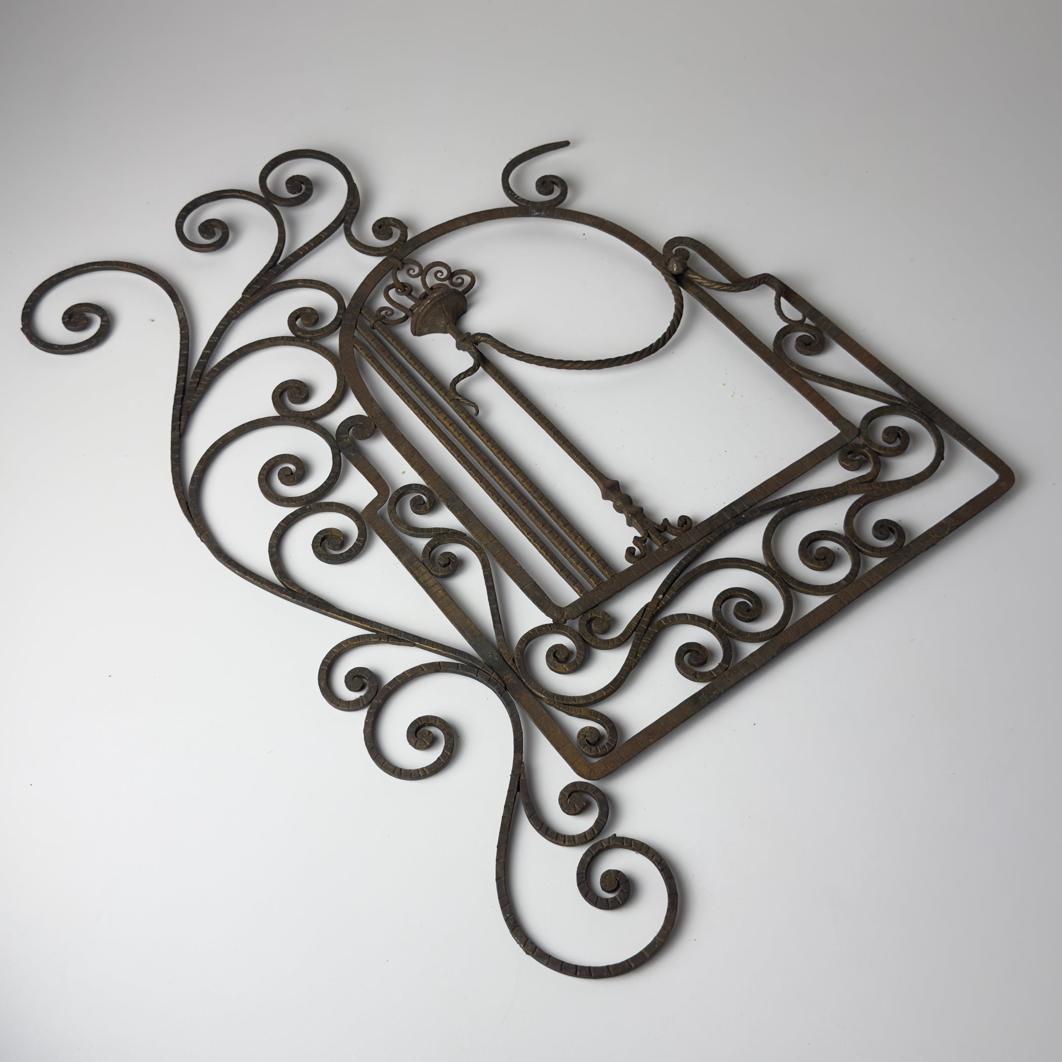Antique wall decorative panel of wrought iron, Italy 1920s