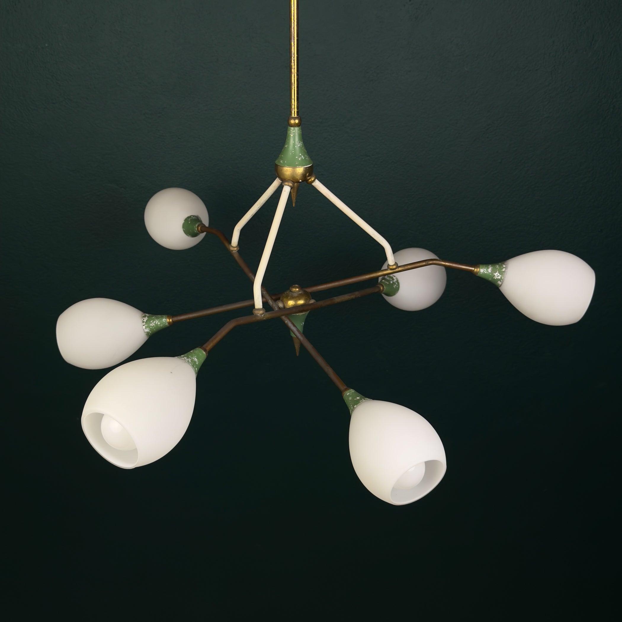 Mid-Century Stilnovo chandelier with Opaline Glass, Italy 1960s