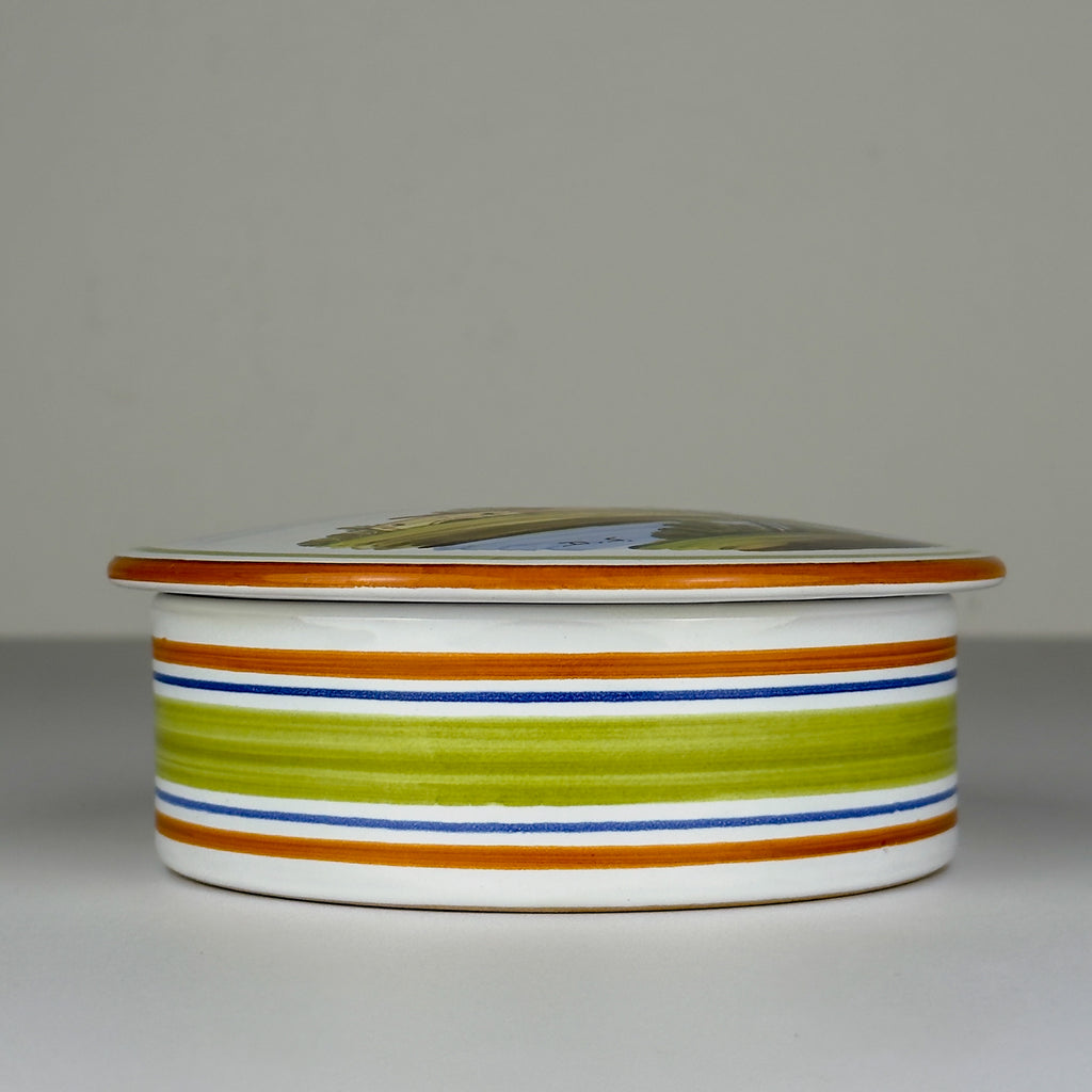 Vintage hand painted round trinket box by manufacture Di Stefano, Italy, late 20th Century