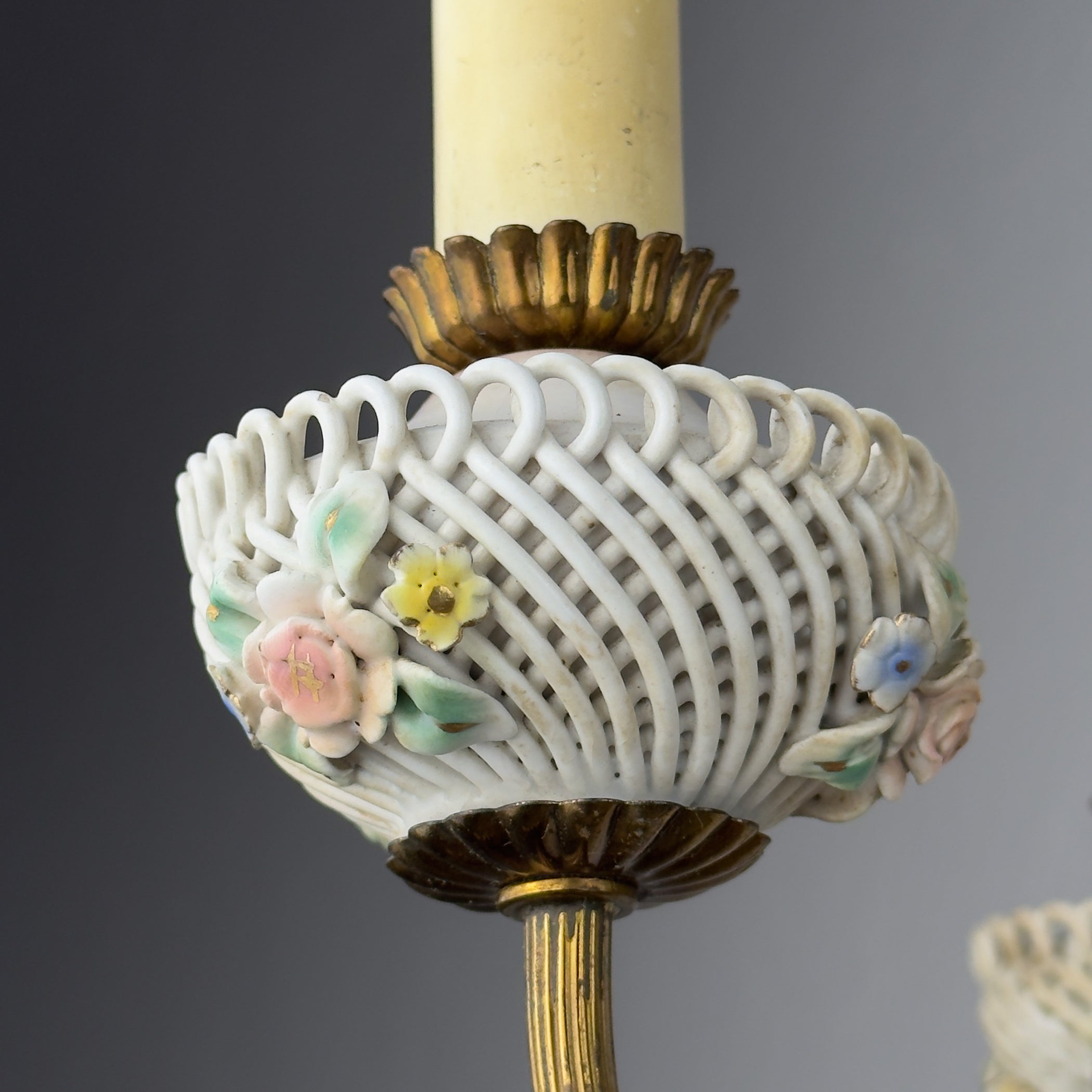 Vintage Art Nouveau Capodimonte Chandelier: Floral Porcelain Lamp, 1930s