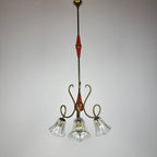 Vintage murano glass and brass chandelier, Italy 1950s