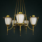 Vintage brass chandelier by Maison Arlus, Art Deco style, France 1950s