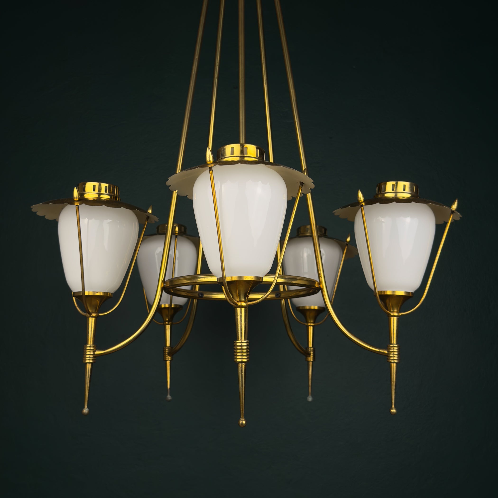 Vintage brass chandelier by Maison Arlus, Art Deco style, France 1950s