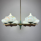 Mid-Century Stilnovo chandelier with teak and Murano Glass, Italy 1940-50s