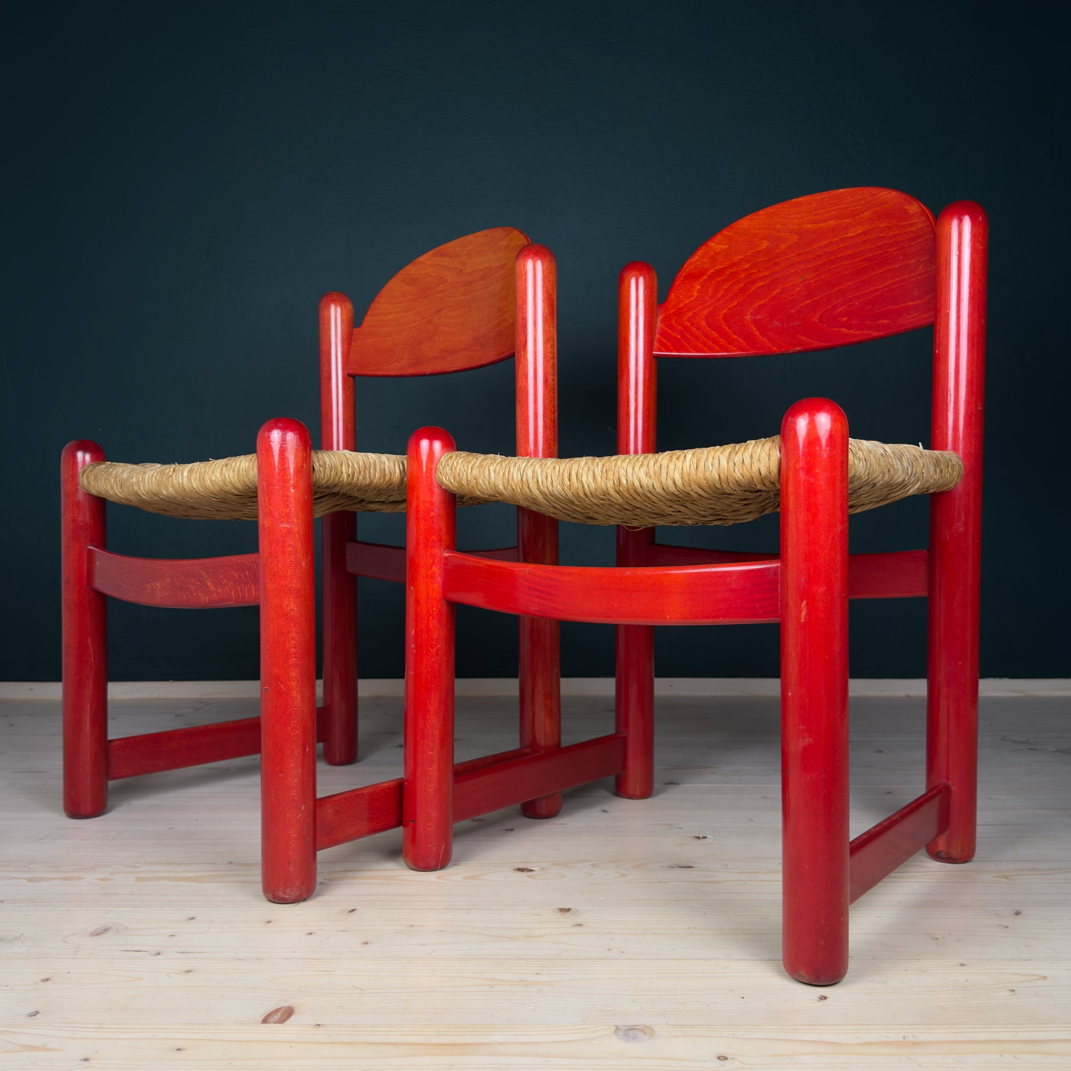 Set Of 2 Red Chairs mod. Padova By Hank Lowenstein, Italy 1970s