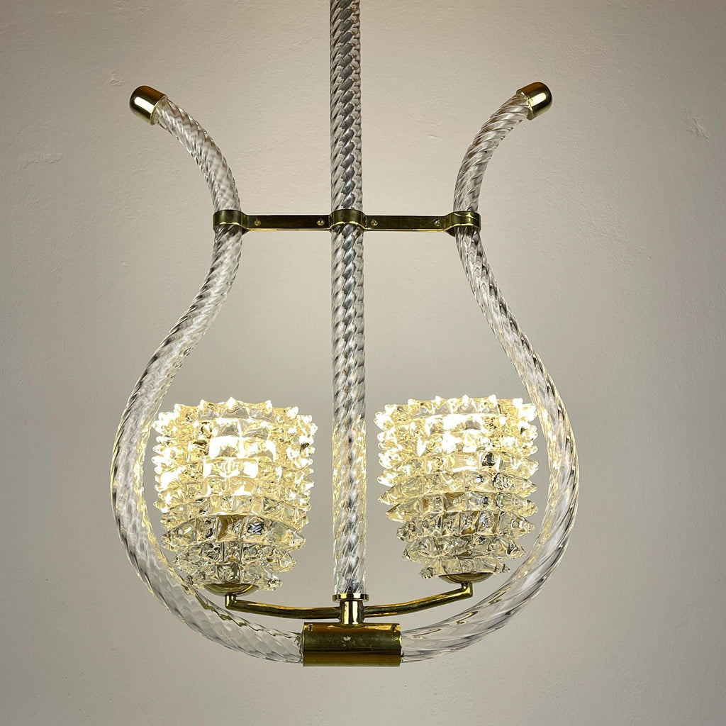 Vintage Murano Lyre Chandelier by Barovier & Toso: Italian Art Deco Lighting