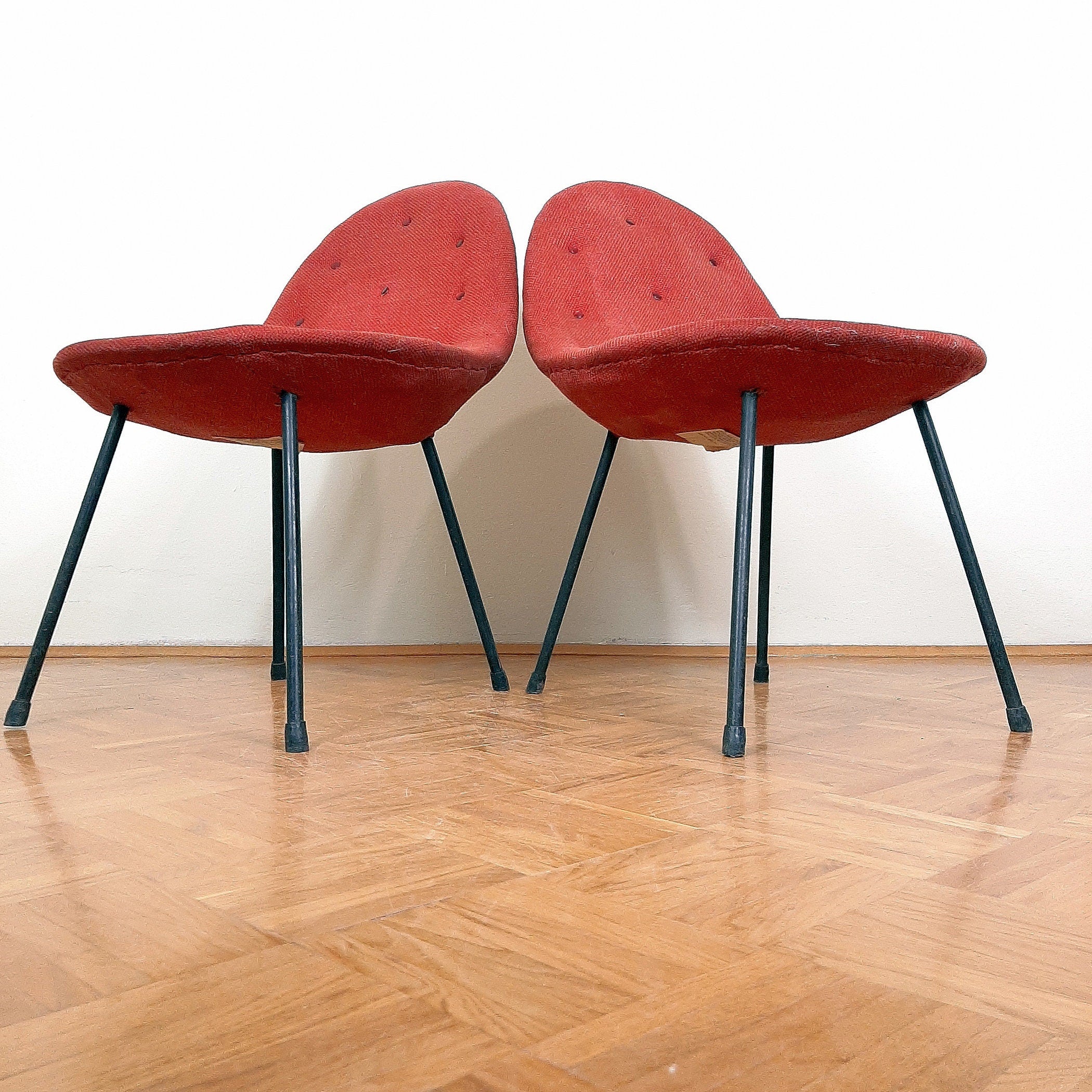 Pair of 1963 Mid-Century Red Cocktail Armchairs - Italian Style