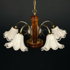 Vintage murano glass and wood chandelier Italy 1970s