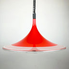 Mid-century red plastic pendant lamp Albatros Meblo Yugoslavia 1970s Space age atomic
