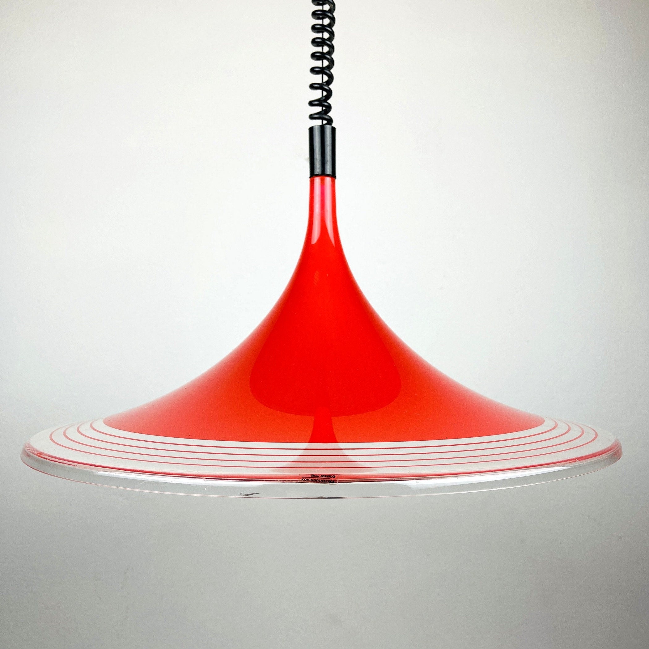 Mid-century red plastic pendant lamp Albatros Meblo Yugoslavia 1970s Space age atomic