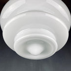 Large mid-century opaline white glass hanging lamp Italy 1960s Art deco Italian modern