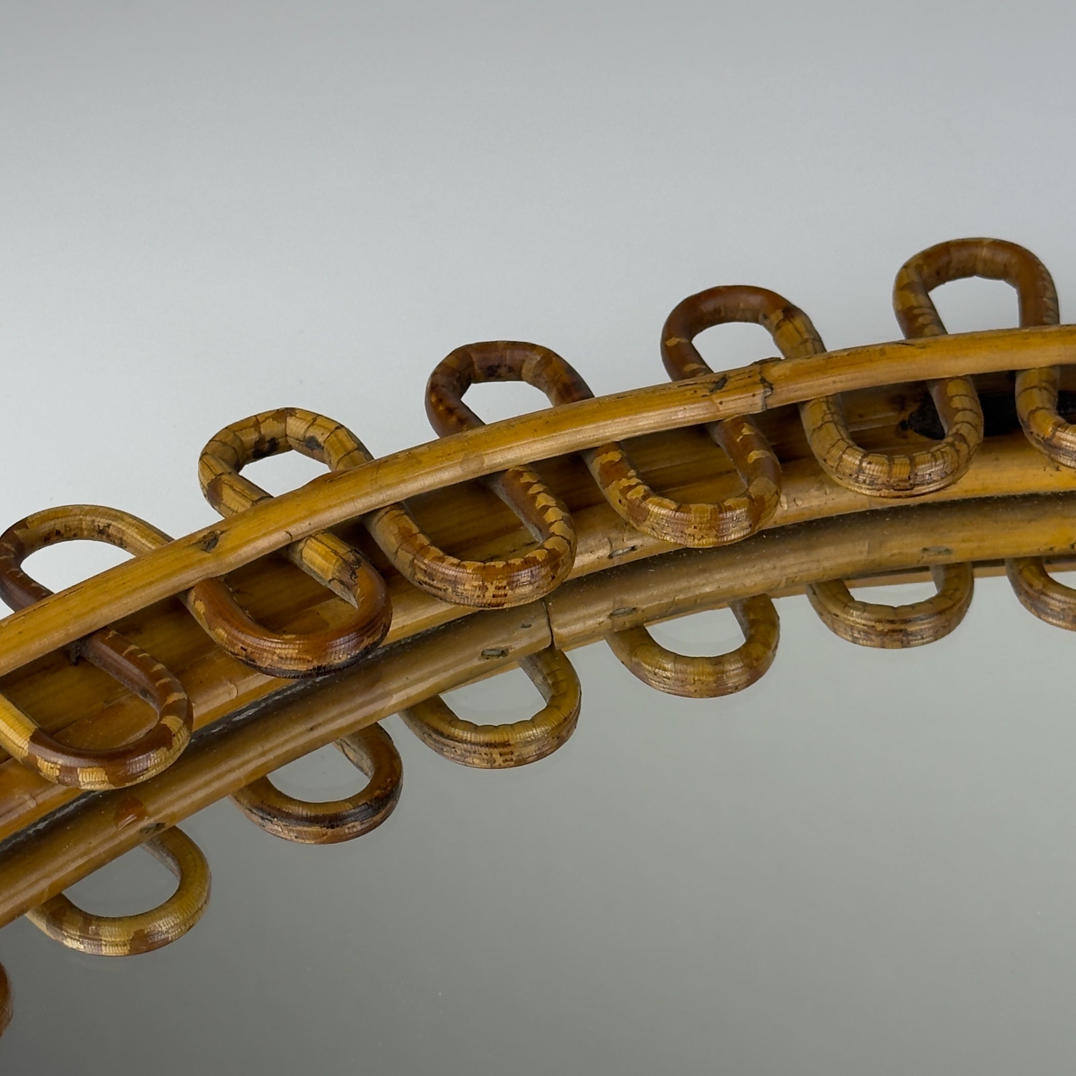 Vintage Oval Bamboo Mirror, attributed Franco Albini, Italy 1960s