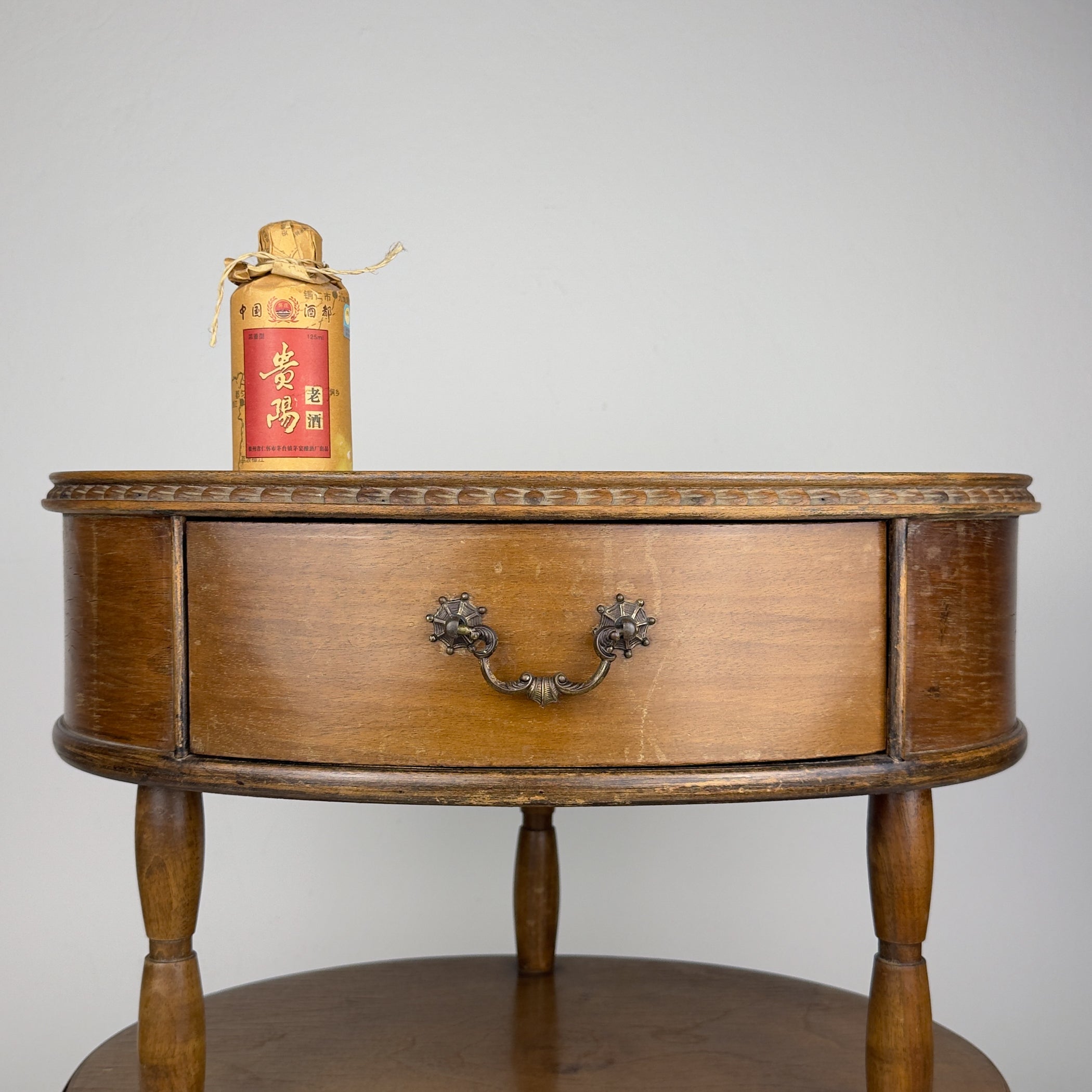 Vintage wooden nightstand Italy 1950s, mid-century wooden bedside table