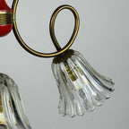 Vintage murano glass and brass chandelier, Italy 1950s