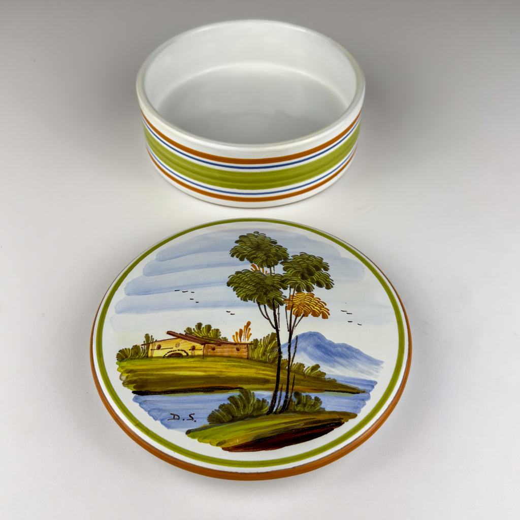 Vintage hand painted round trinket box by manufacture Di Stefano, Italy, late 20th Century
