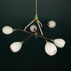Mid-Century Stilnovo chandelier with Opaline Glass, Italy 1960s