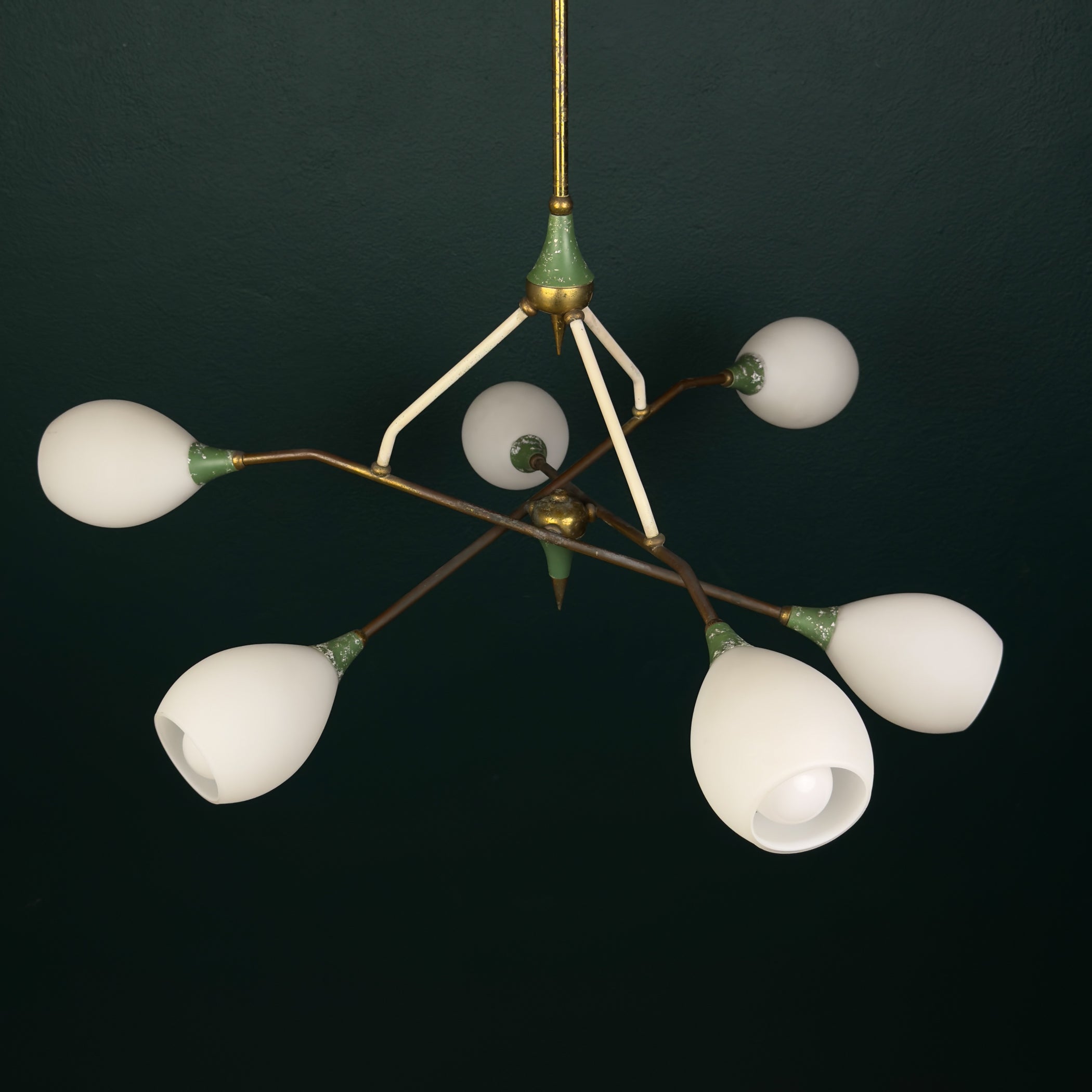 Mid-Century Stilnovo chandelier with Opaline Glass, Italy 1960s