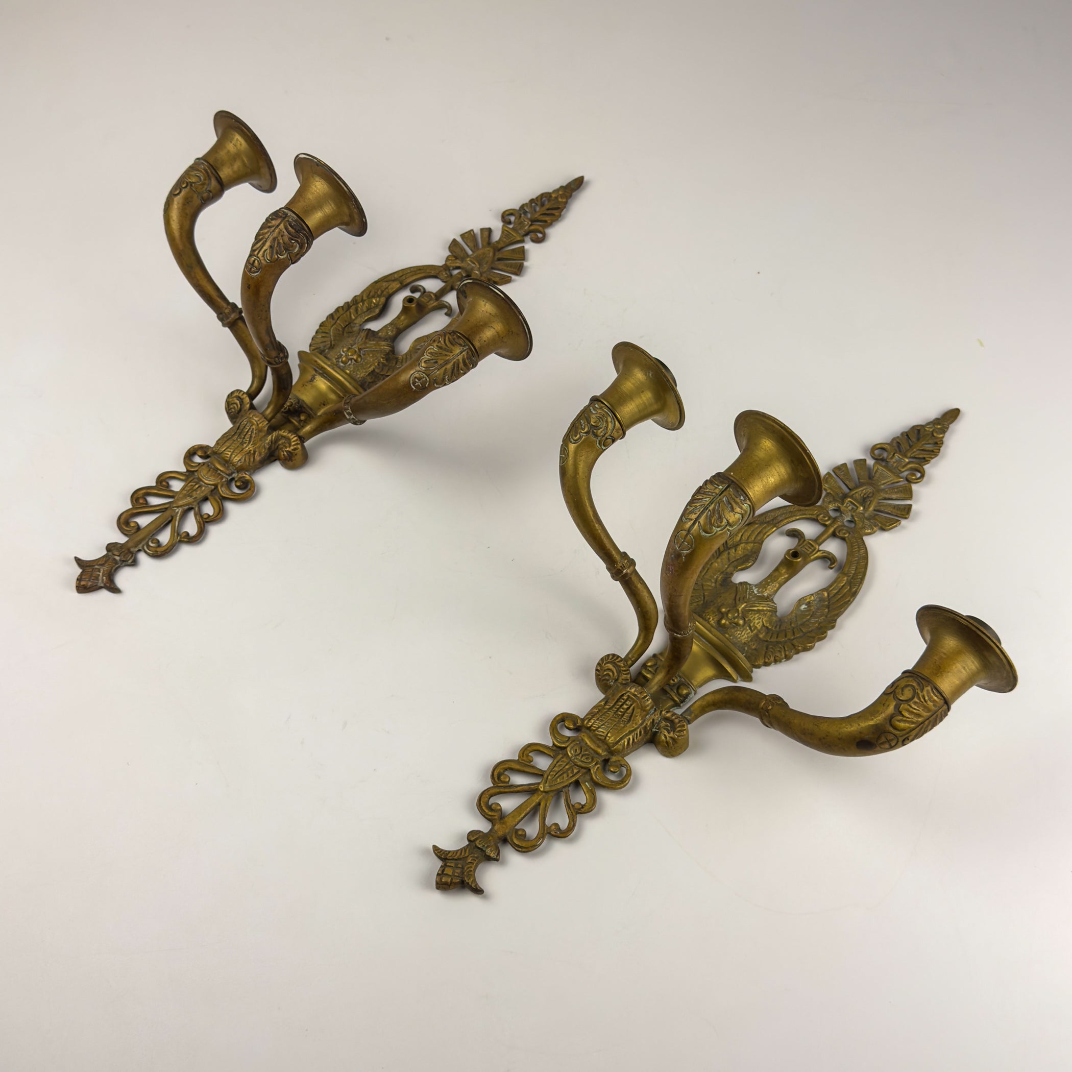 Antique Empire Bronze Wall Candle Sconces, Italy, Early 20th Century, Set of 2