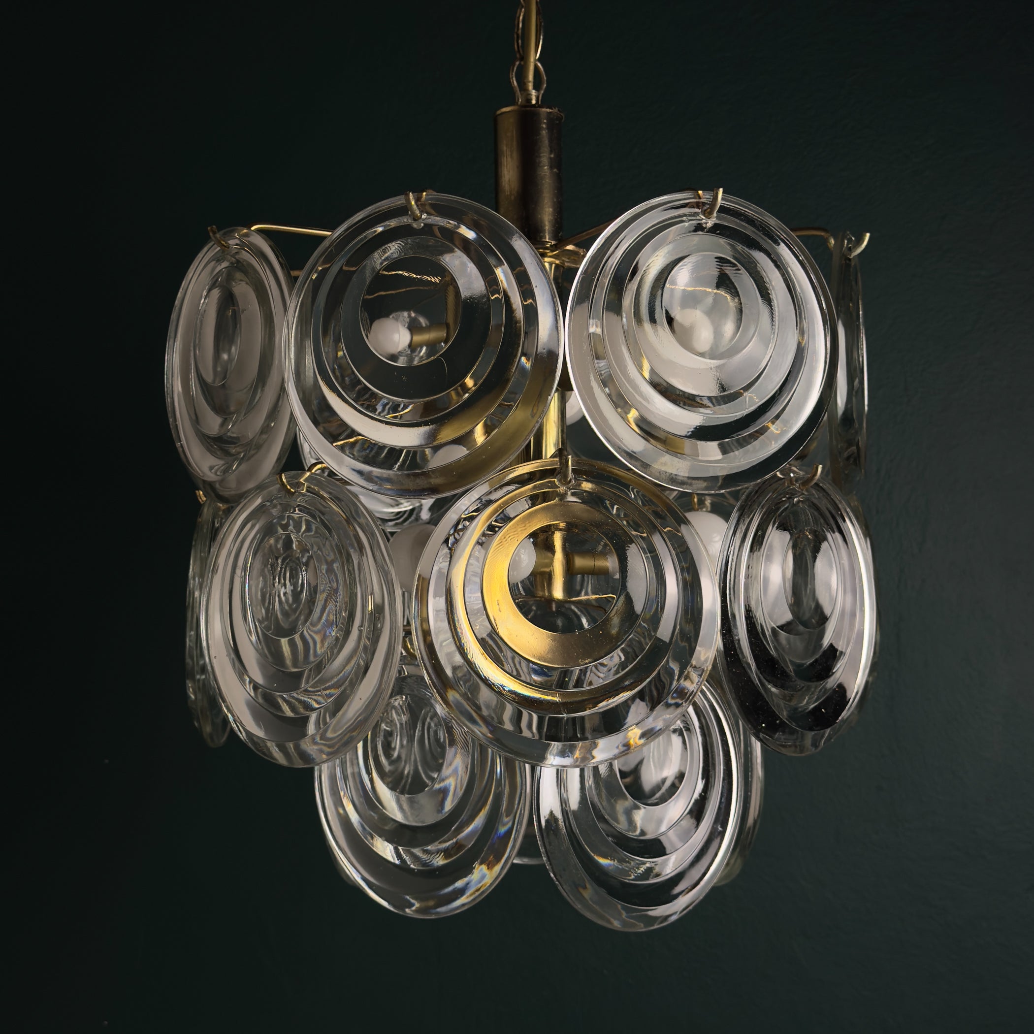 Vintage glass disc chandelier, Italy 1970s
