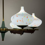 Mid-Century Stilnovo chandelier with teak and Murano Glass, Italy 1940-50s