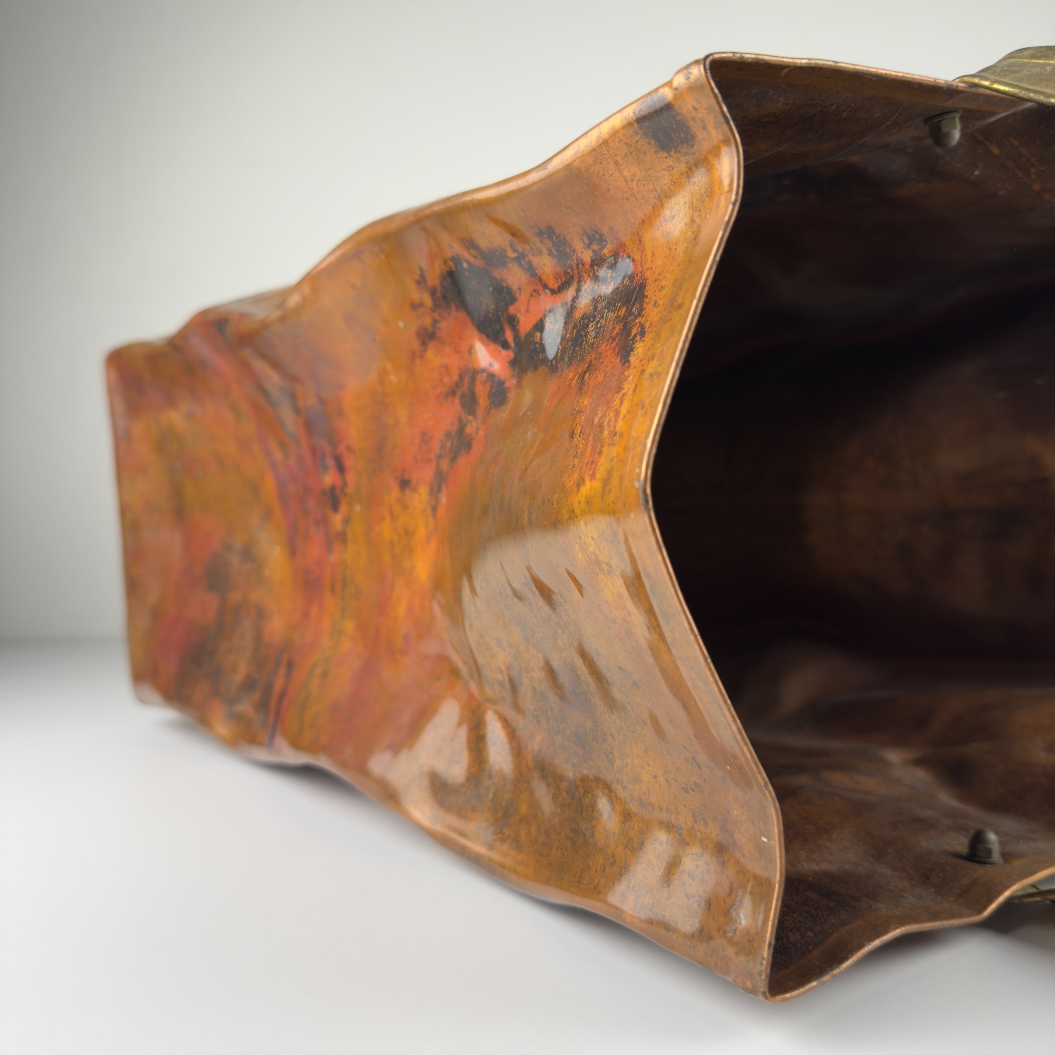 Vintage Copper Magazine Rack "Shopper Bag" with Brass Handles, Italy 1970s