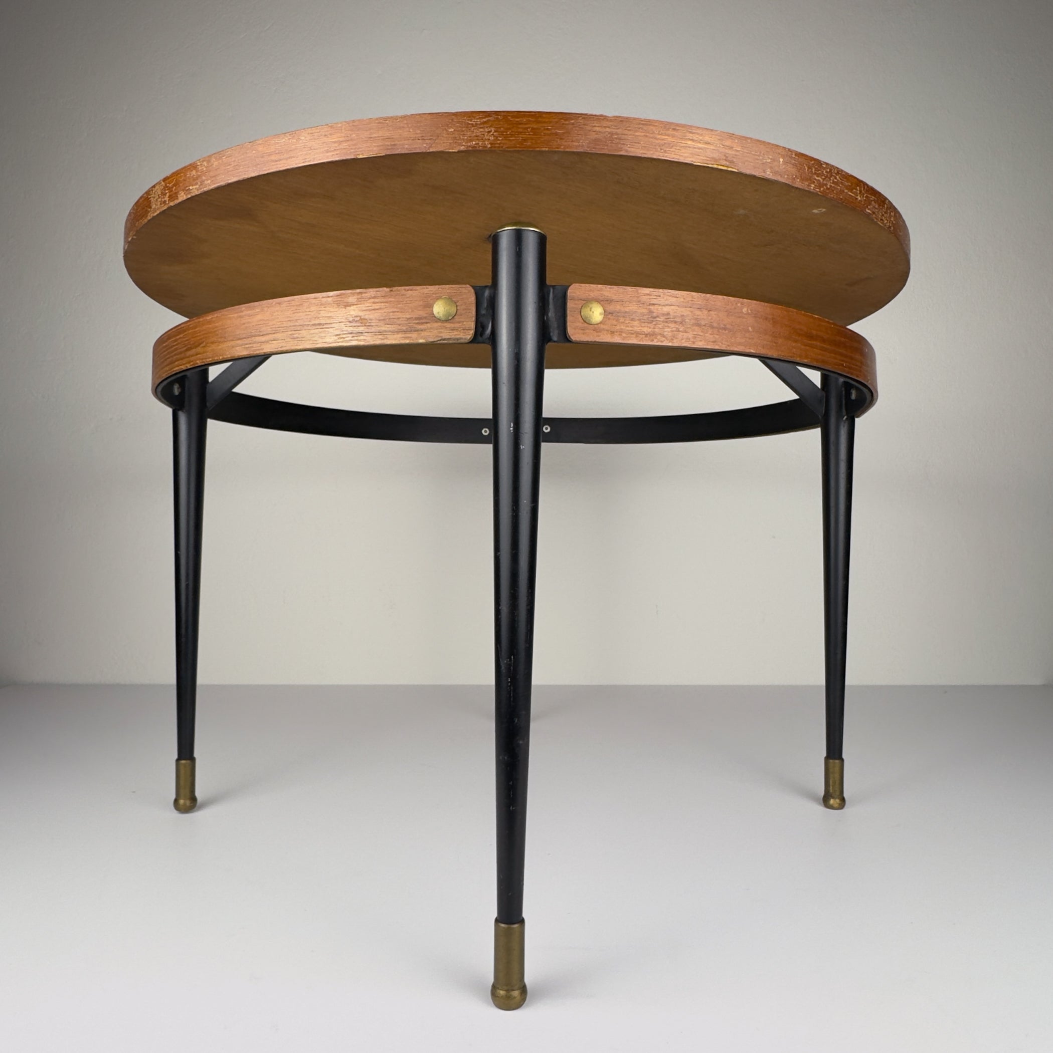 Vintage Italian Metal & Teak Wood Coffee Table by Silvio Cavatorta, 1950s