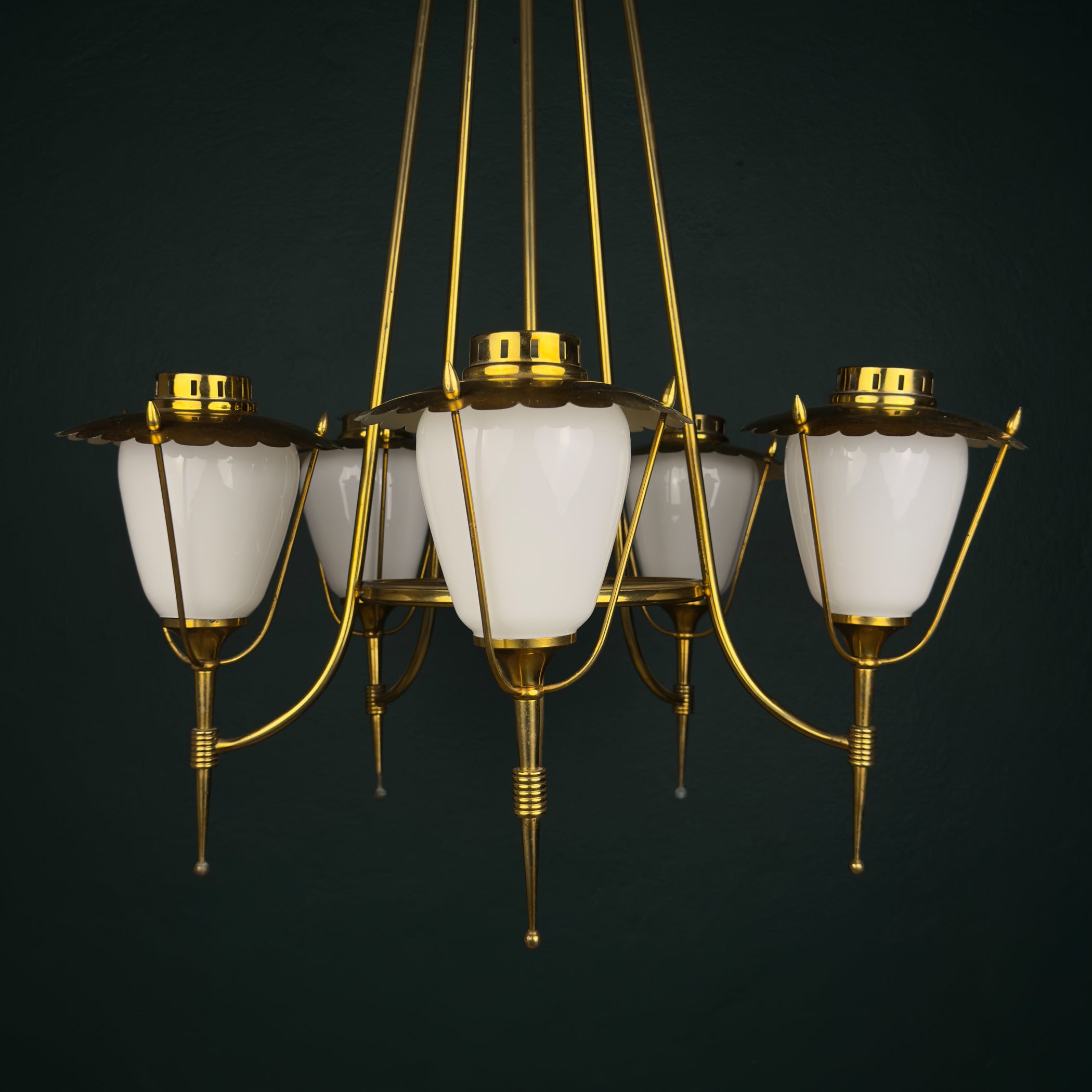 Vintage brass chandelier by Maison Arlus, Art Deco style, France 1950s