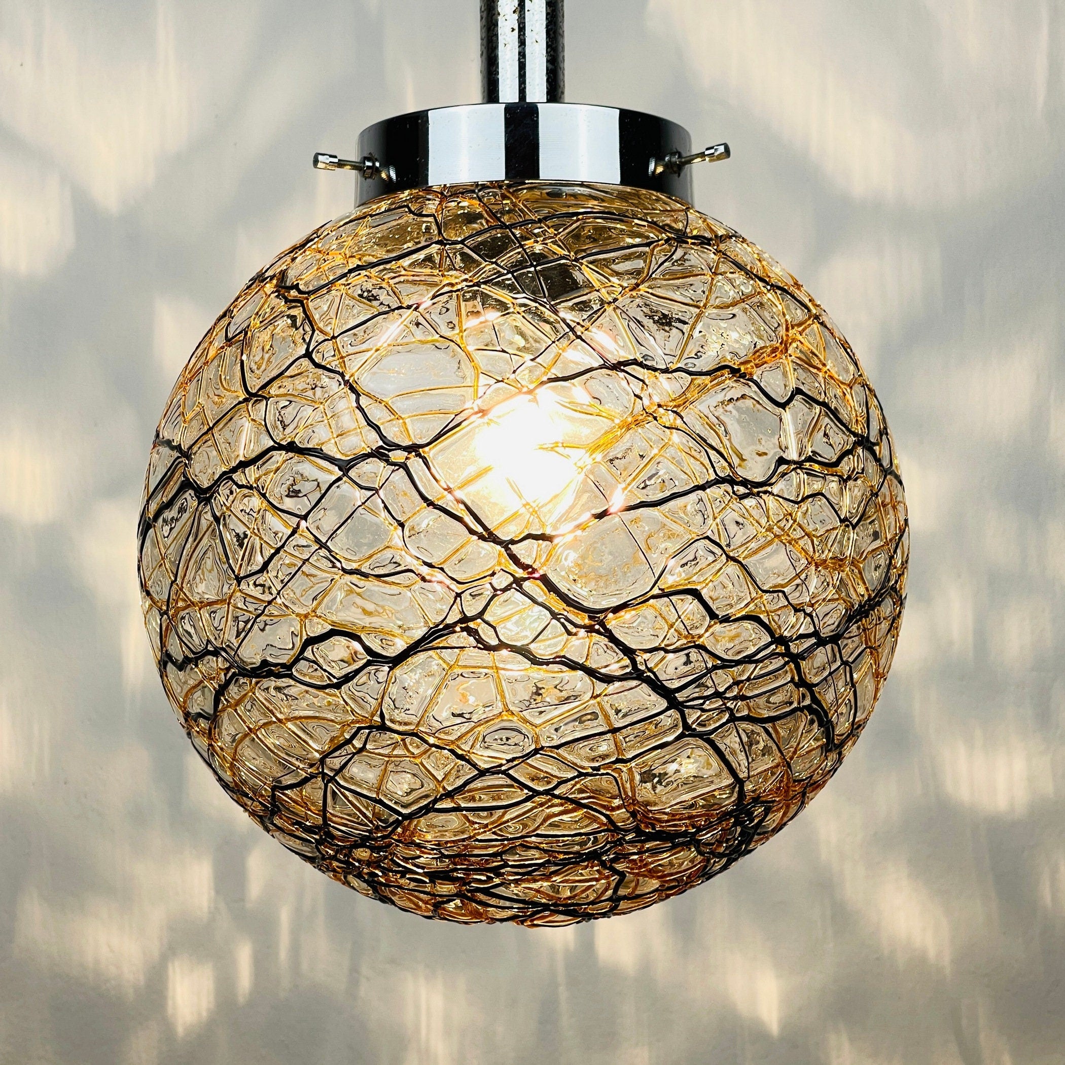 Vintage murano sphere ball pendant lamp Italy 1960s Mid-century italian lighting