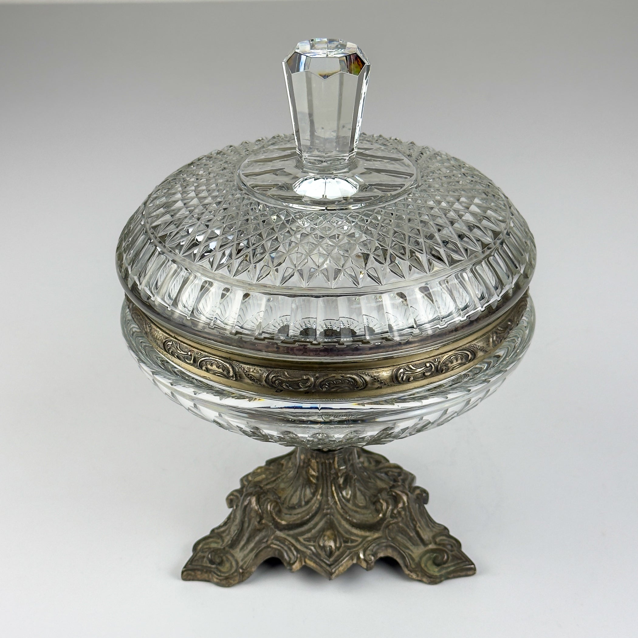 Antique glass bowl with bronze base, Italy 1920s